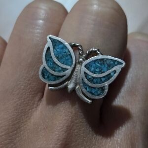 Turquoise gravel stone inlay process of retro Navajo butterfly modelling ring